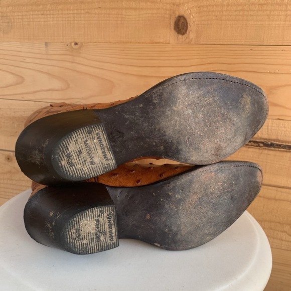 Nocona Chestnut Mens Cowboy Boots 6.5B Full Quill Ostrich Leather Western Stitch - Picture 8 of 10